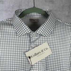 Collars & Co Polo Shirt Mens XL Navy Blue Grid Check Preppy Dress Collar NWT